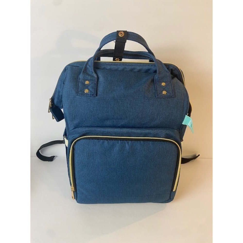 AFBP Blue Canvas Diaper Bag Backpack Gold Tone Hardware Travel Bag